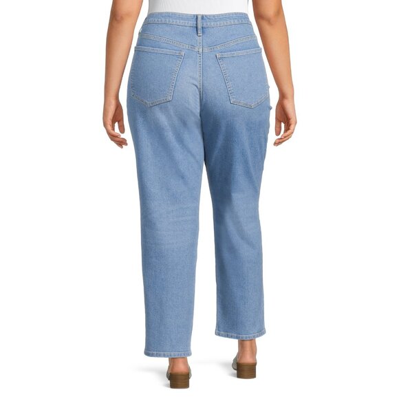 Terra & Sky Women's Plus Size Core Straight Leg Jeans, Size 24W, Light Wash - Picture 4 of 5